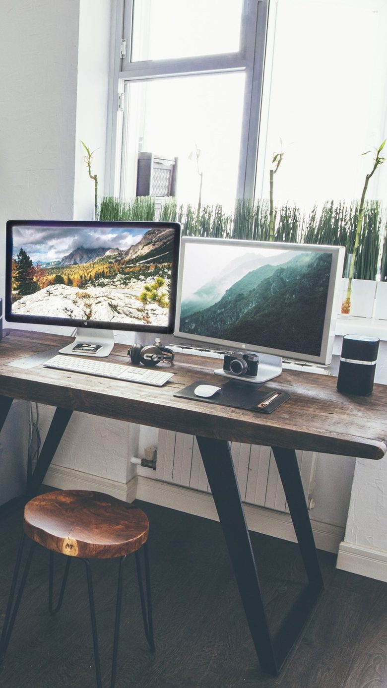Editing desk with two monitors