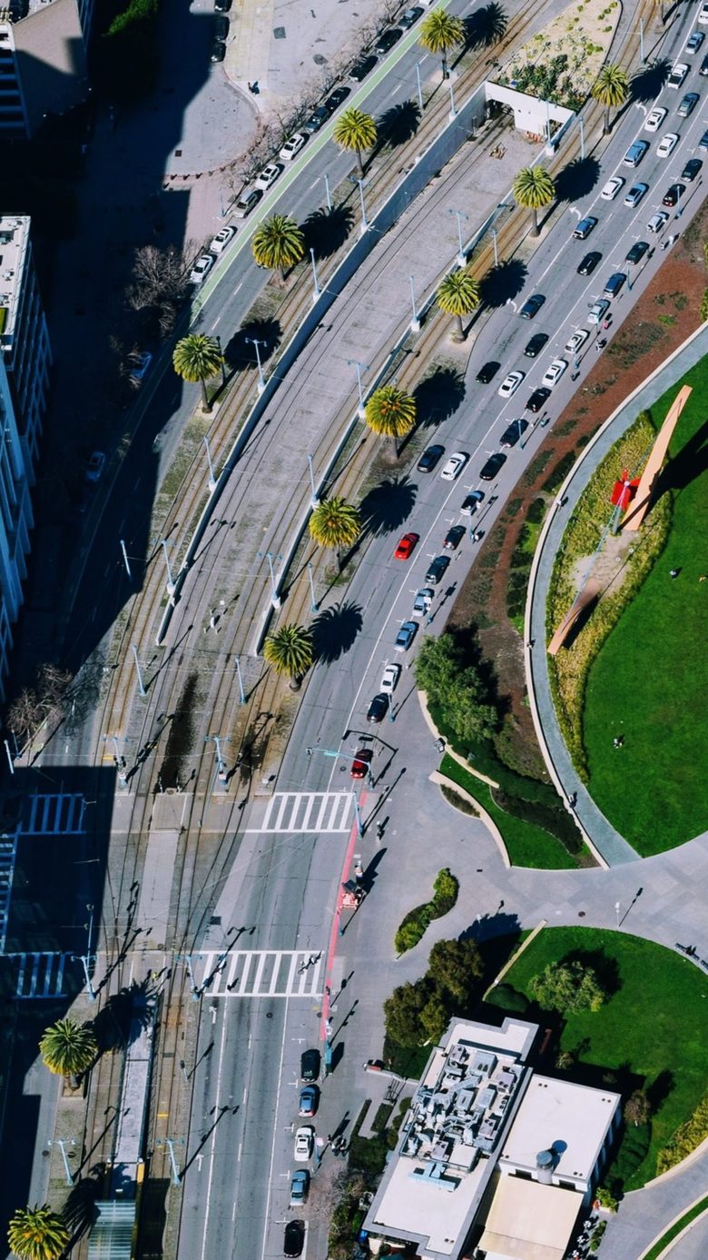 Aerial view of a city road